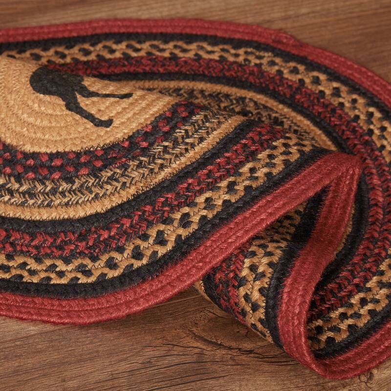 Cumberland Stenciled Moose Jute Rug Oval w/ Pad 20x30 - 20" x 30" Oval