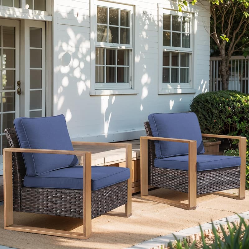 Gymojoy Outdoor Wicker Club Chair Set With Thick Cushions