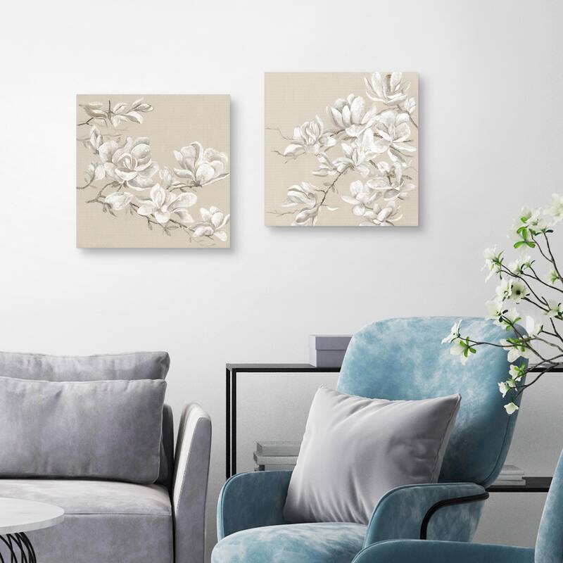 Neutral Magnolia I, Neutral Magnolia II by Maya Woods Canvas Art Prints