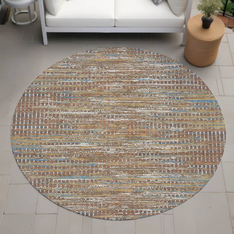 Machine Washable Indoor/ Outdoor Casual Keystone Chantille Rug - Paprika - 8' x 8'