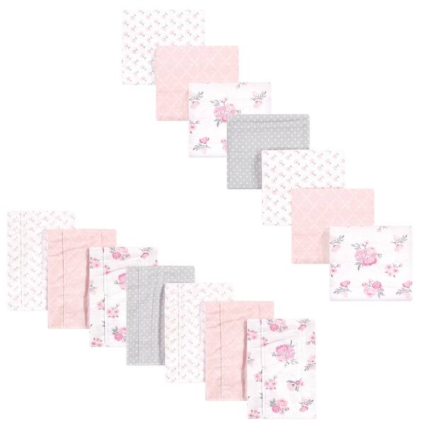 slide 1 of 1, Hudson Baby Infant Girl Cotton Flannel Burp Cloths and Receiving Blankets, 14-Piece, Pink Floral, One Size One Size - Pink Floral