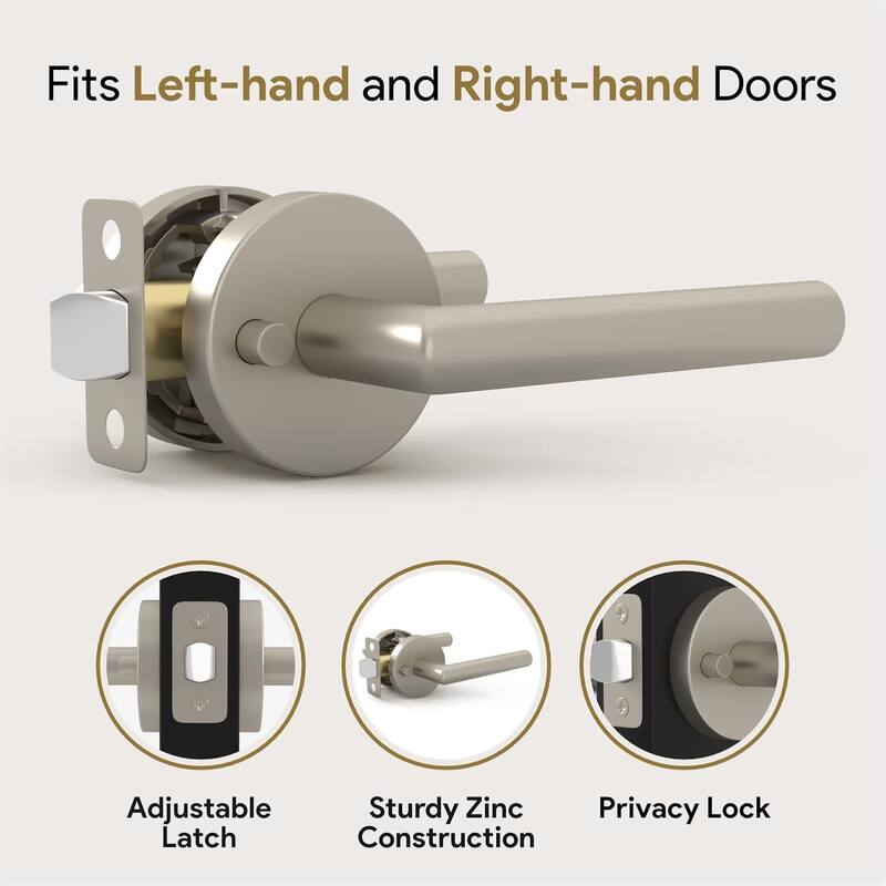 Mega Handles RONN Privacy Flat Lever for Hallway, Closet, and Bathroom I Reversible Keyless Door Lock