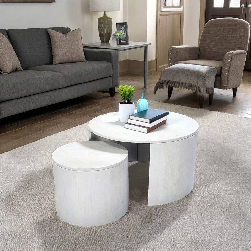 30" Round Nesting w/Removable Storage Top Coffee Table - White
