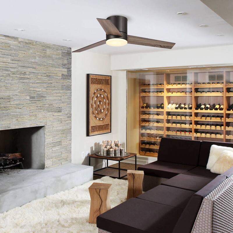 48" Bronze Plywood 3-Blade Flush Mount Ceiling Fan with Light and Remote