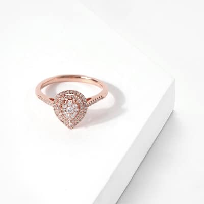 De Couer 1/3ct TDW Diamond Cluster Pear-Shaped Halo Engagement Ring in 10k White Gold