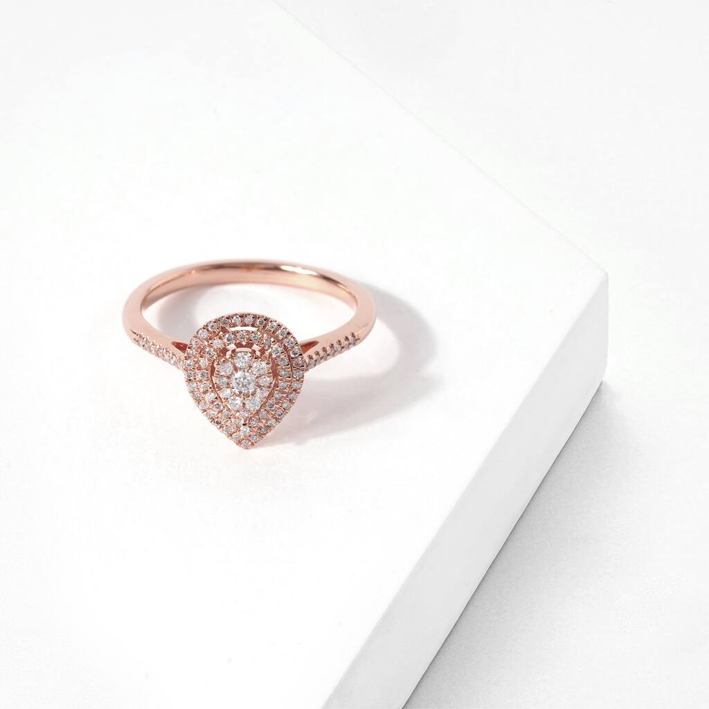 De Couer 1/3ct TDW Diamond Cluster Pear-Shaped Halo Engagement Ring in 10k White Gold