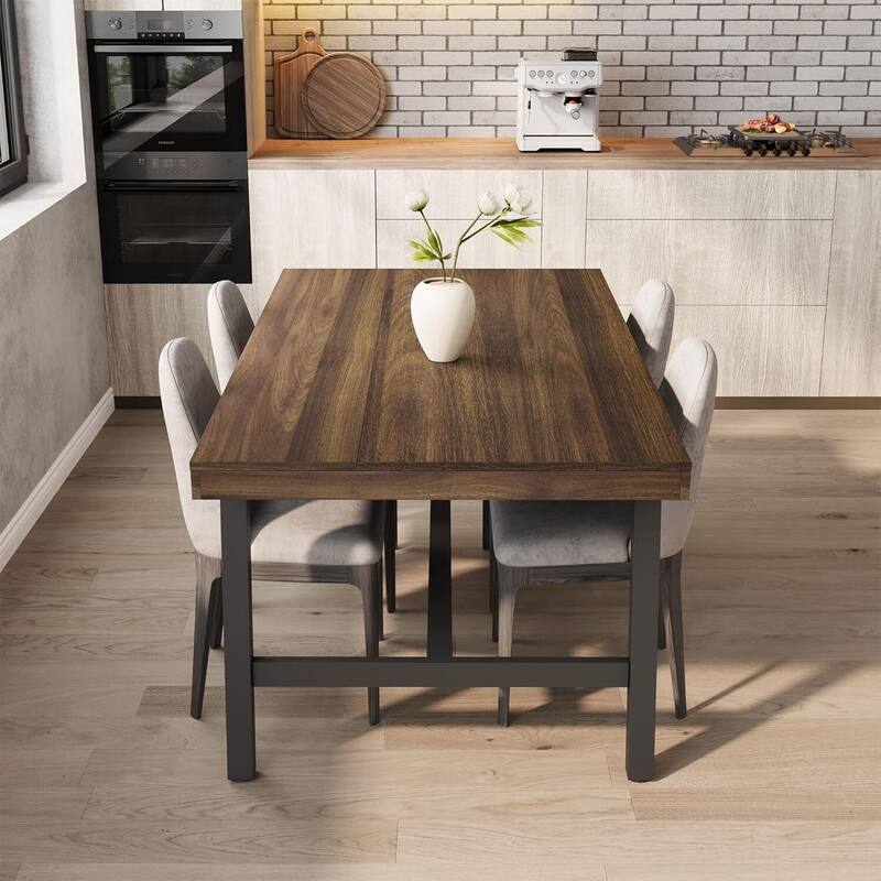 Industrial Long Dining Table for 6-8 People - Brown