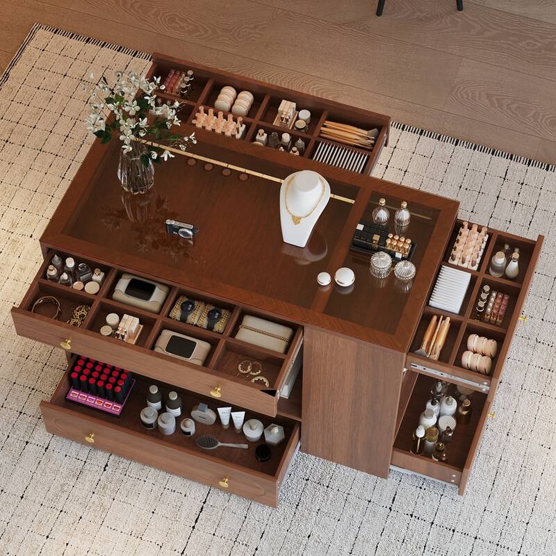 Wardrobe Armoire Bedroom Island with Glass Display Top and Open Shelves