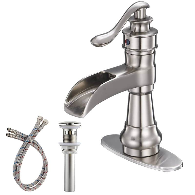 Waterfall Single Handle Bathroom Faucet With Drain Assembly Single Hole Bathroom Sink Faucets Modern Basin Vanity Mixer Taps - Brushed Nickel