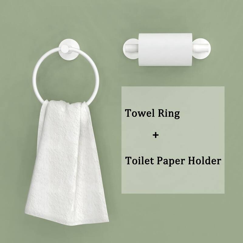 2-Piece Wall Mount Hardware Set 304 Stainless Steel Toilet Paper Holder and Towel Ring