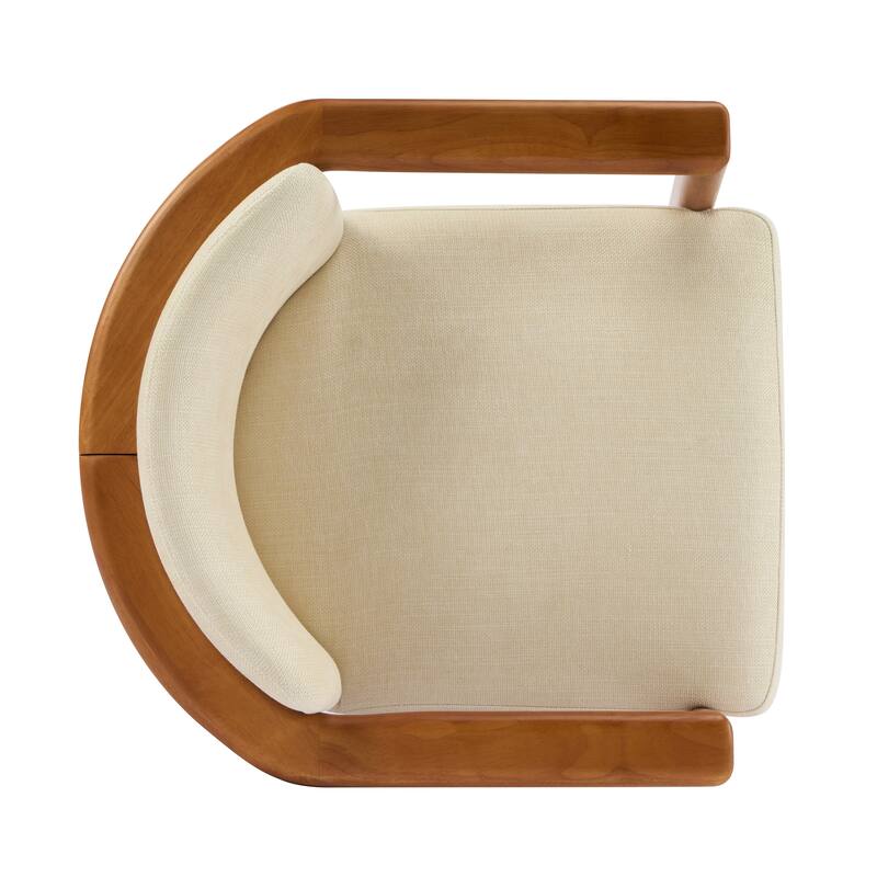 Roomfitters Upholstered Fabric Dining Armchair with Walnut Rubber Wood Frame, Beige Set of 2