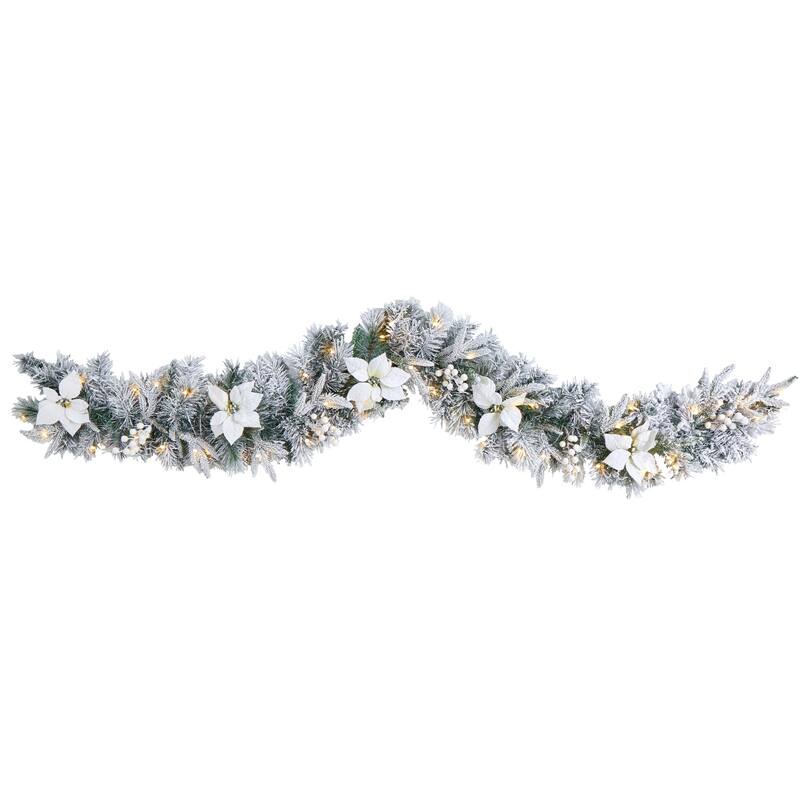 Christmas Garland 6Ft with Warm White Lights - Holiday Decor, Berry Accents, Artificial Evergreen - 72