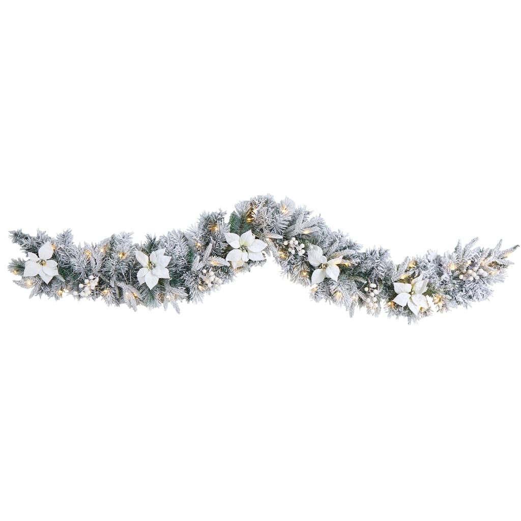 Christmas Garland 6Ft with Warm White Lights - Holiday Decor, Berry Accents, Artificial Evergreen - 72