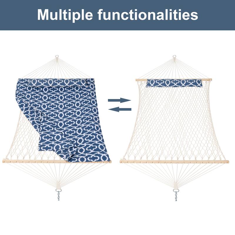 Durable 2 Person Rope Hammock with Polyester Quilted Pad and Pillow - 76*52