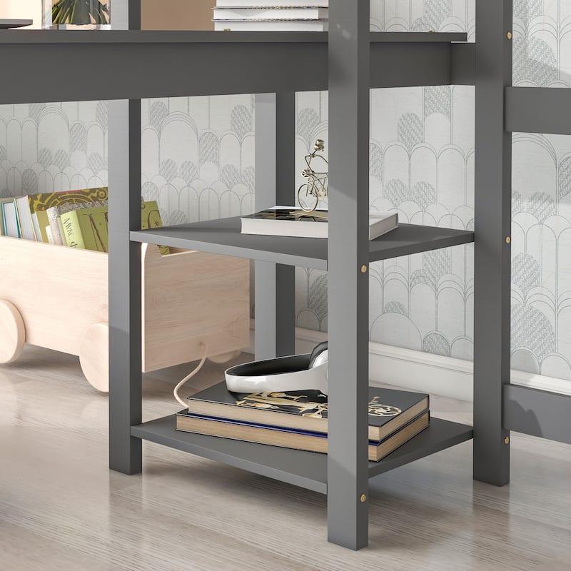 Loft Bed with Desk ,Shelves and Ladder