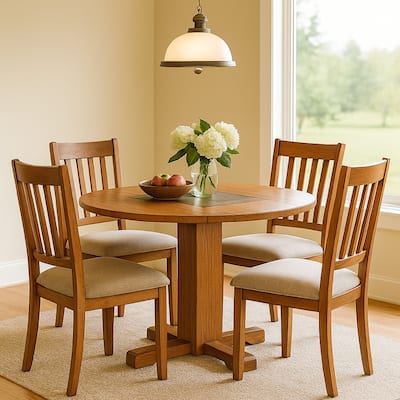 Marv Dining Table w 2 Drop Leaves, 40 Inch Round Top, Brown Wood