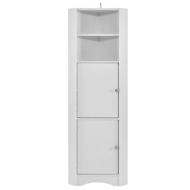 61" Wood 2-door Bathroom Corner Cabinet with Exterior Shelves