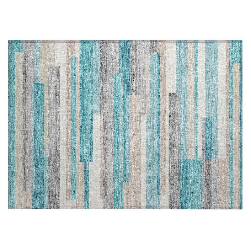 Machine Washable Indoor/ Outdoor Chantille Contempory Stripes Rug