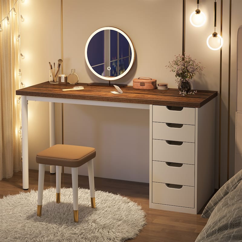 Vanity Desk with 5 Drawers, Modern Makeup Desk with Mulitple Storage, Gifts for Christmas