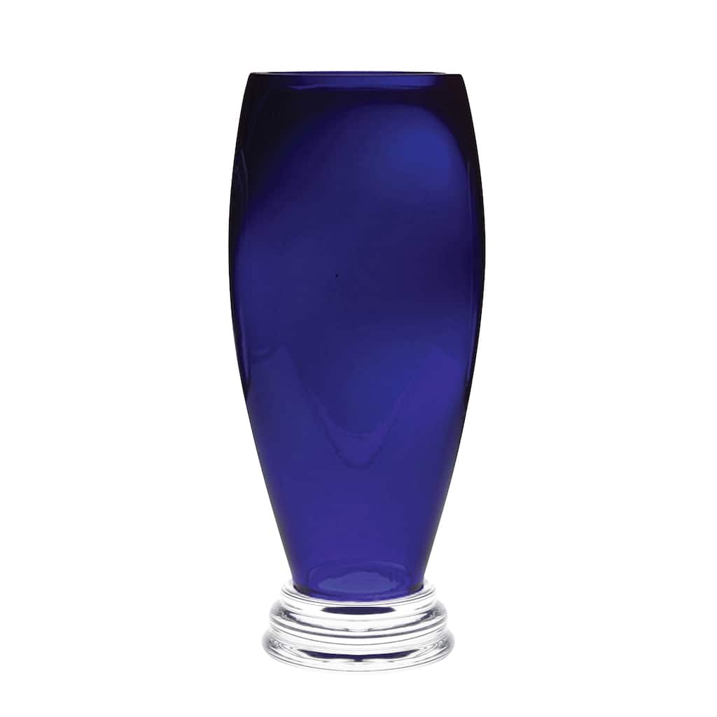 Majestic Gifts Handmade European Glass Cobalt Blue Footed Round Vase