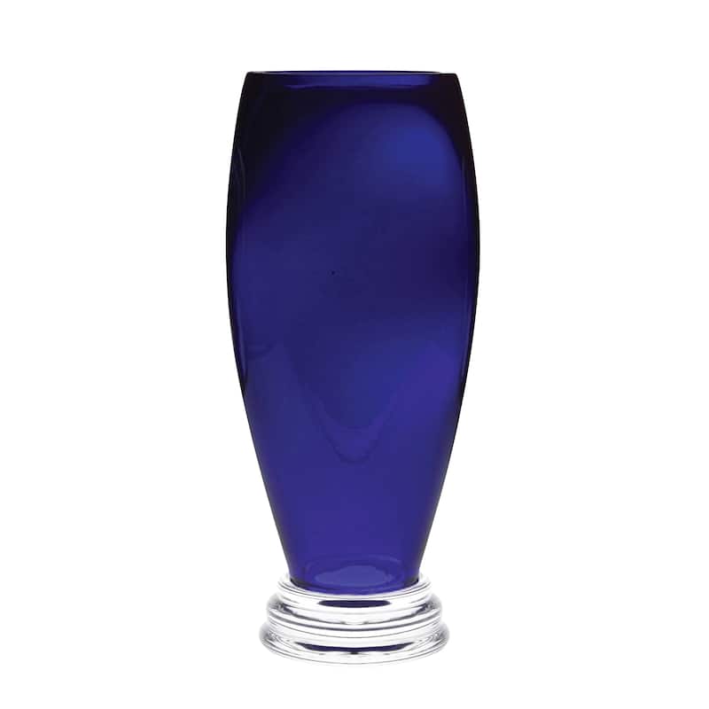 Majestic Gifts Handmade European Glass Cobalt Blue Footed Round Vase