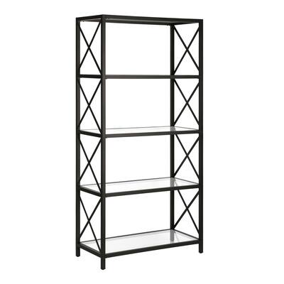 66" Tall Glass and Metal Etagere 5-Tier Contemporary Bookcase Shelf for Office and Living Room - 66”H x 30”W x 15”D