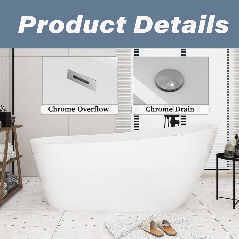 Acrylic Freestanding Flatbottom Soaking Bathtub in Glossy White