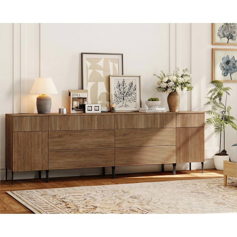 94.5" Modern Wood 8-Drawer Dresser With Reeded Design, Minimalist Dresser Organizer Storage