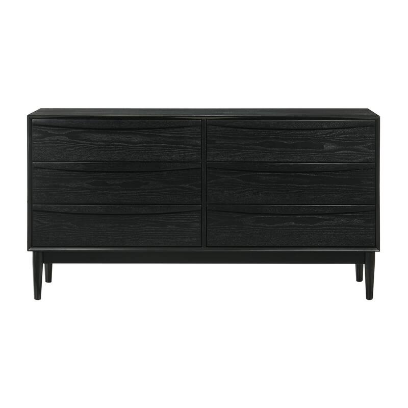 Artemio Mid-Century Black or Walnut Wood 6 Drawer Double Dresser