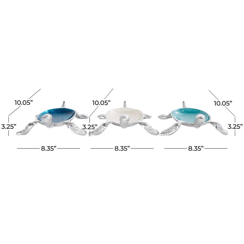 Multi Colored Aluminum Metal Handmade Enameled Decorative Bowl with Silver Base (Set of 3)