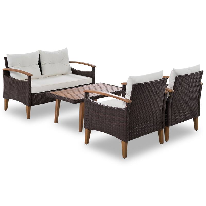 Functional 4-Piece Garden Furniture Patio Seating Set with Thick Pillows