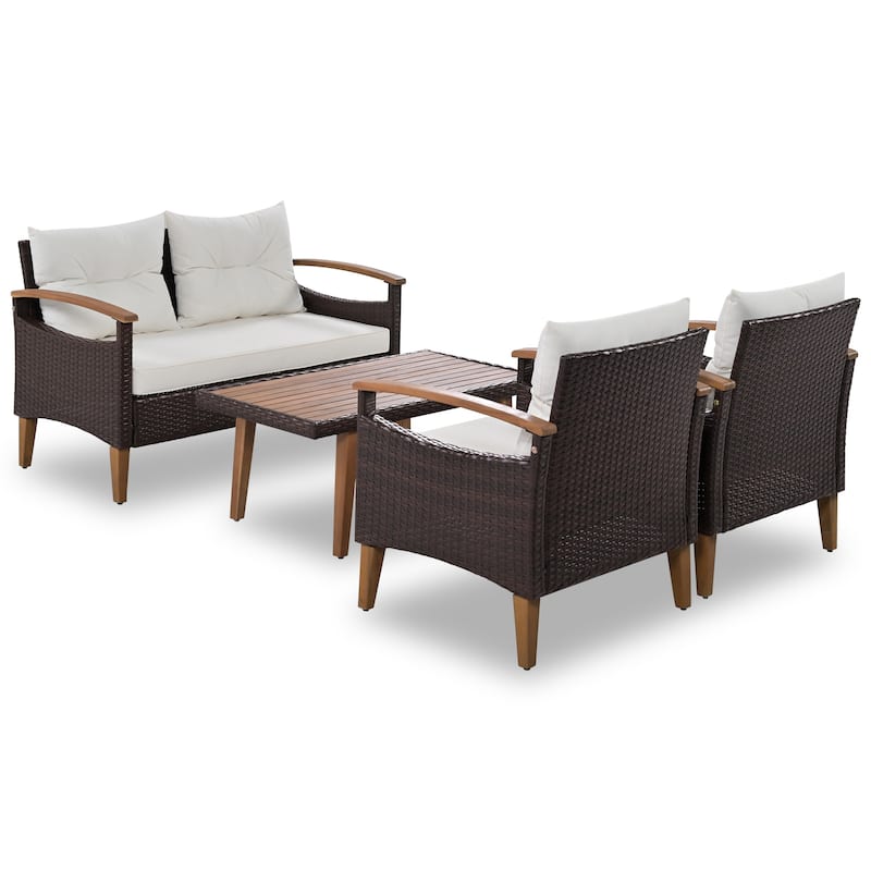 4-Piece Patio Seating Set with Wood Table