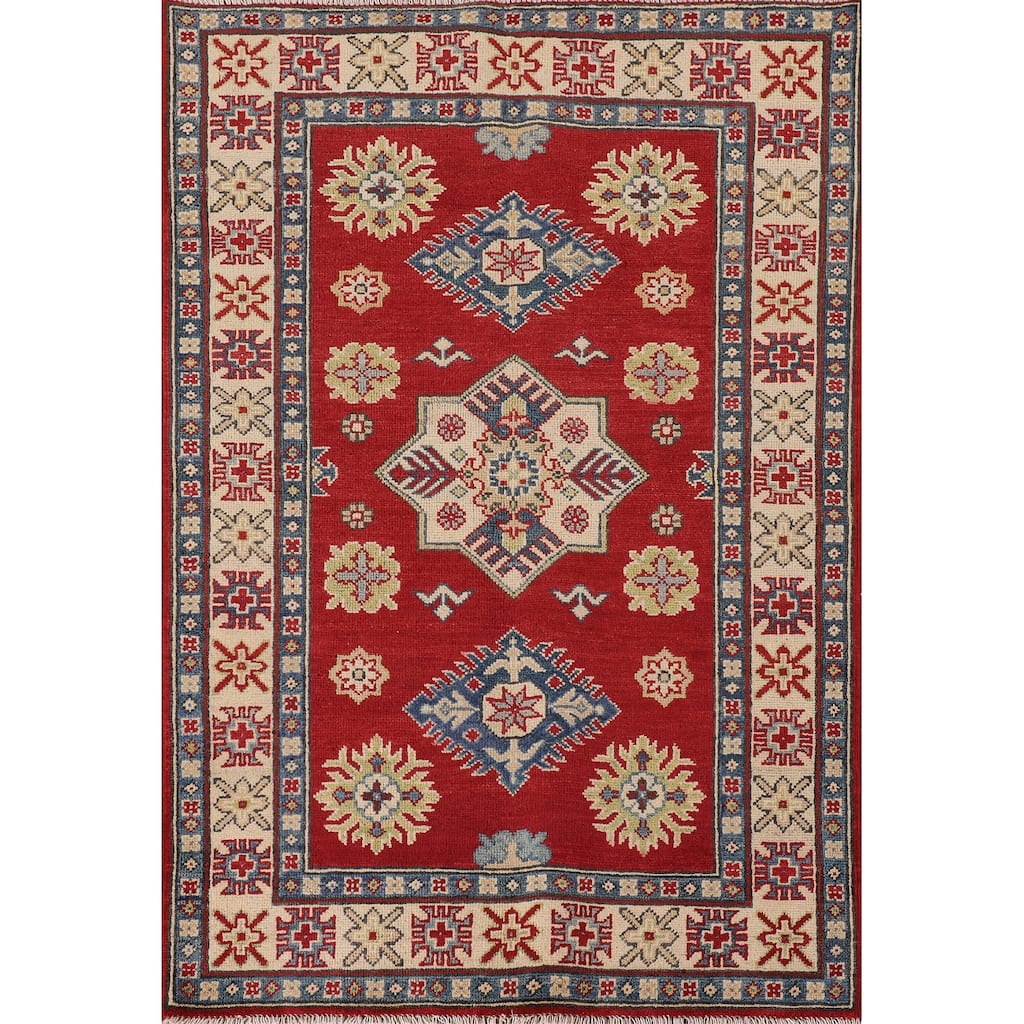 Kazak Oriental Accent Rug Handmade Geometric Wool Carpet - 3'6"x 4'11"