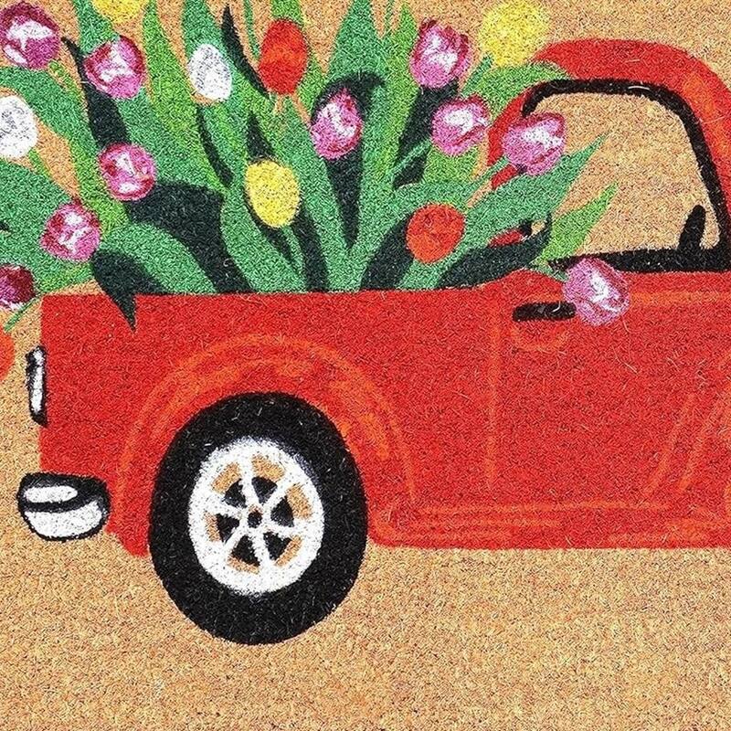 HomeRoots 24" X 36" Brown And Red Floral Outdoor Coir Door Mat - 24.00' X '36.00