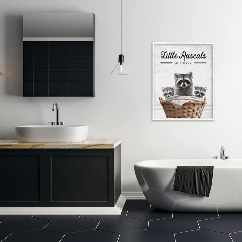 Stupell Little Rascals Laundry Raccoons Framed Giclee Art Design By Lettered and Lined