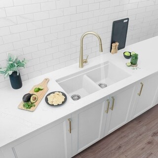 STYLISH Dual Mount 33" Double-Bowl Composite Granite Kitchen Sink - 33" x 18" x 9.5"
