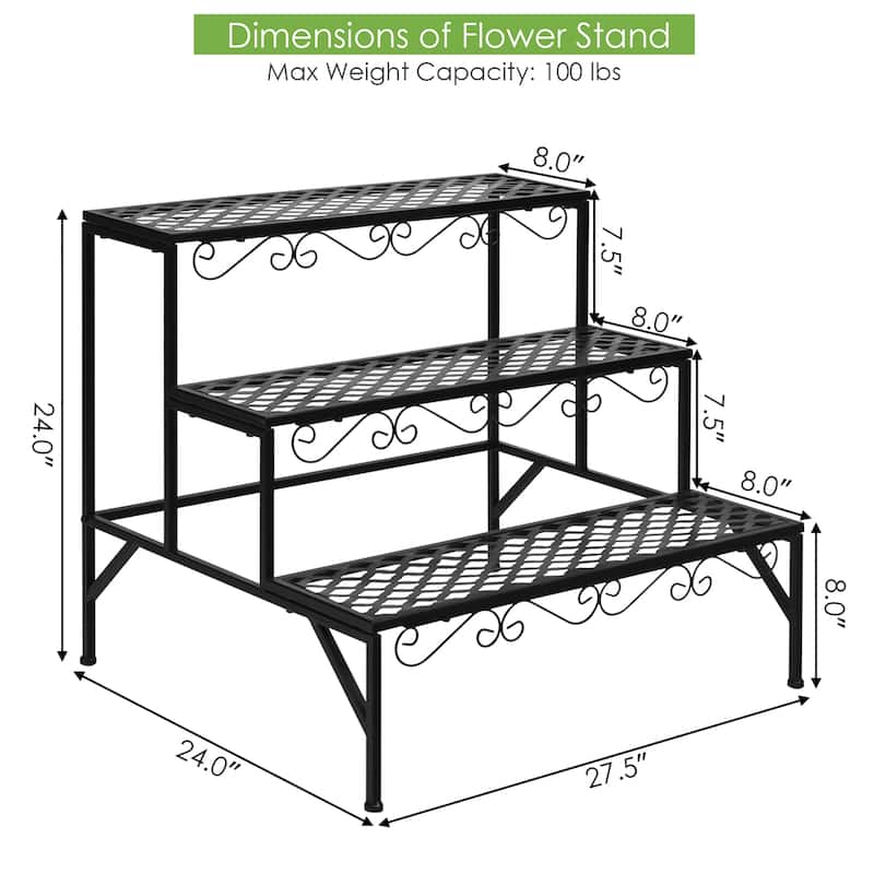Costway 3 Tiers Metal Plant Stand Ladder Flower Pot Rack Decorative