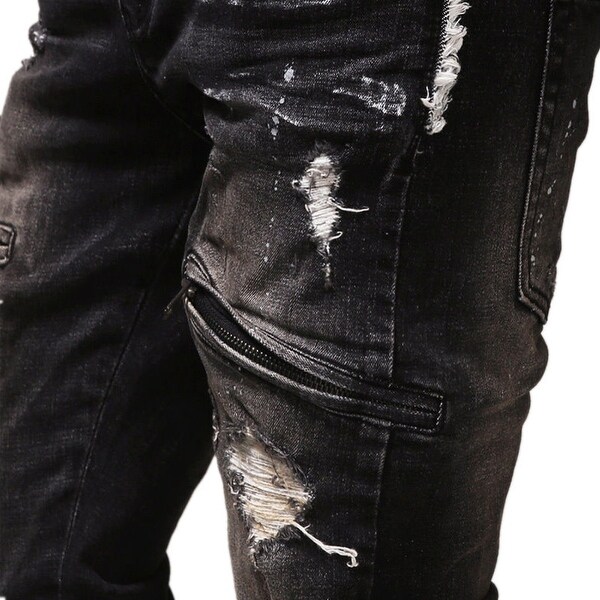black slim fit distressed jeans
