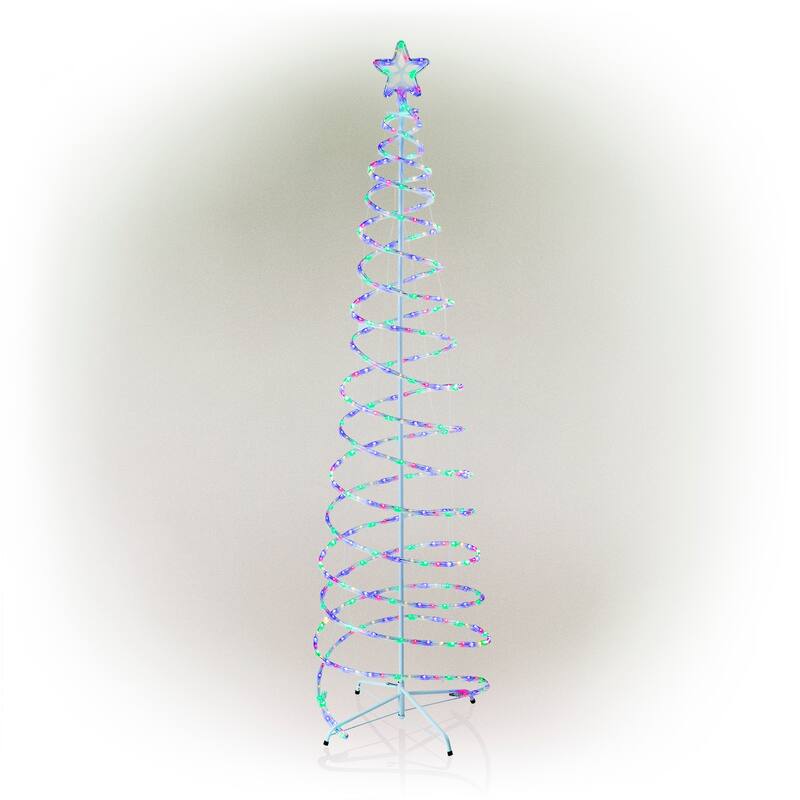 Alpine Corporation Indoor/Outdoor Artificial Spiral Christmas Tree with Multi-Color LED Lights - White