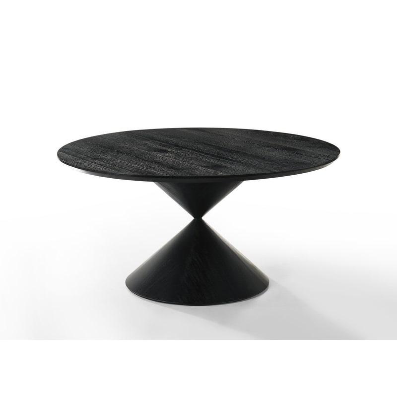 Haven 7Pc 59" Round Ebony Black Pedestal Dining Set with Hourglass Table Base and Gray Barrel Chairs