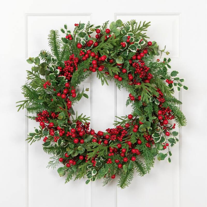 Mixed Pine Cedar and Berries Artificial Christmas Wreath - 30" - Unlit