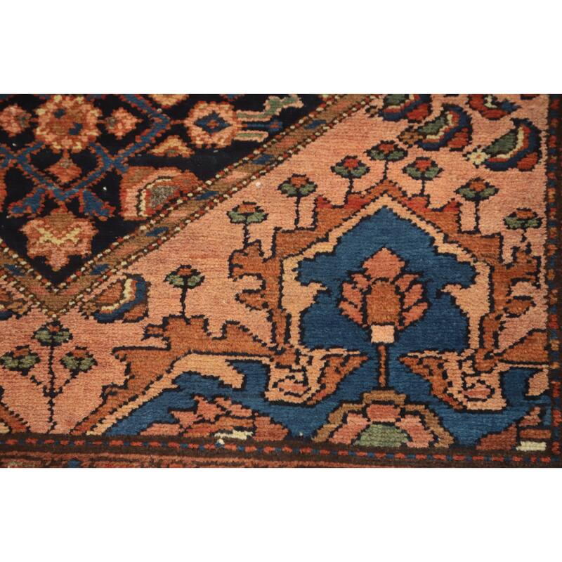 Hand Knotted Oriental 100% Wool Carpet Traditional Medallion Navy Blue & Blues Hamedan Area Rug - 6' 8'' X 3' 9''