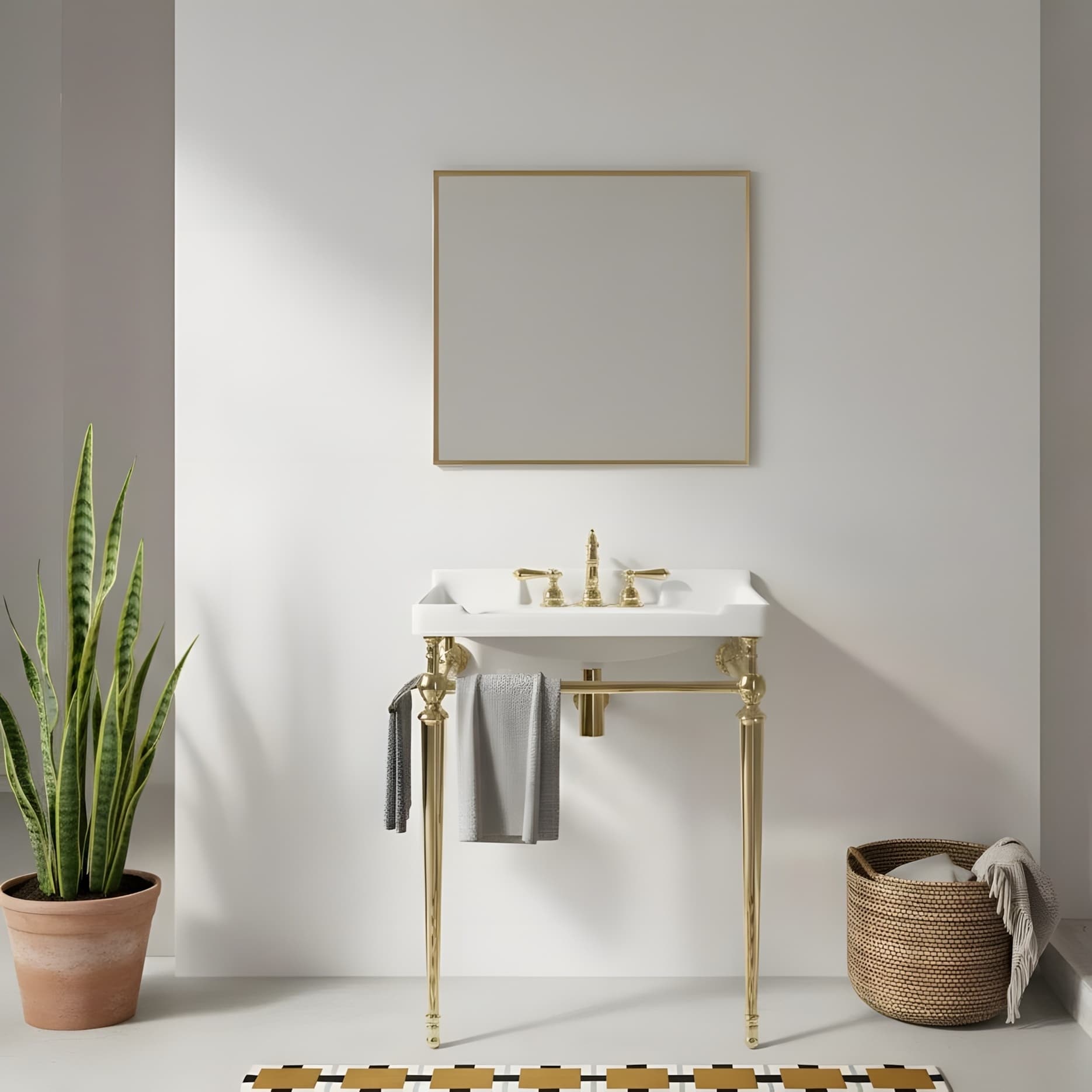 Wall-Mounted Bathroom Vanity with Ceramic Basin and Metal Legs