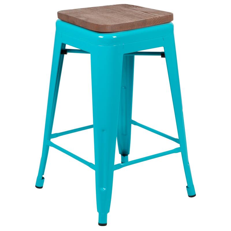 4 Pack 24" High Metal Indoor Counter Bar Stool with Wood Seat - Stackable Stool