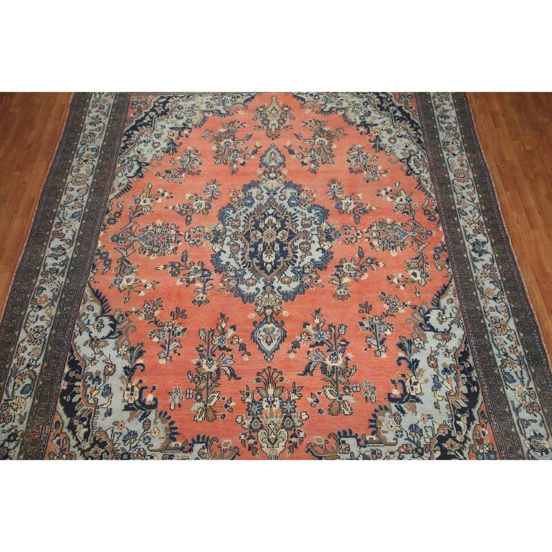 Hand Knotted Oriental 100% Wool Carpet Traditional Floral Coral Hamedan Area Rug - 13' 1'' X 10' 3''
