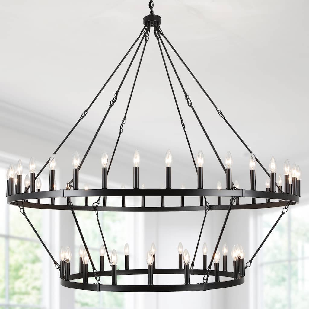 60 in. 54-Light 2 Tier Extra Large Farmhouse Wagon Wheel Chandelier