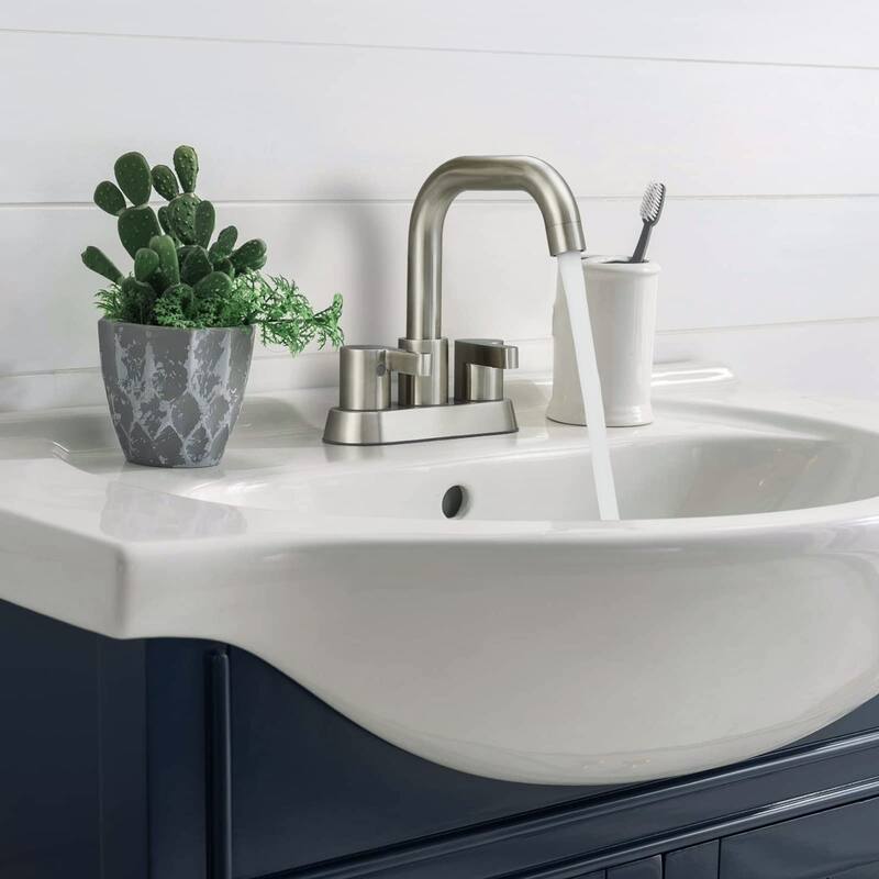Modern 2 Handle 360° Swivel Bathroom Sink Faucet with Pop Up Drain and Water Supply Line, Anti Fingerprint, Anti Rust