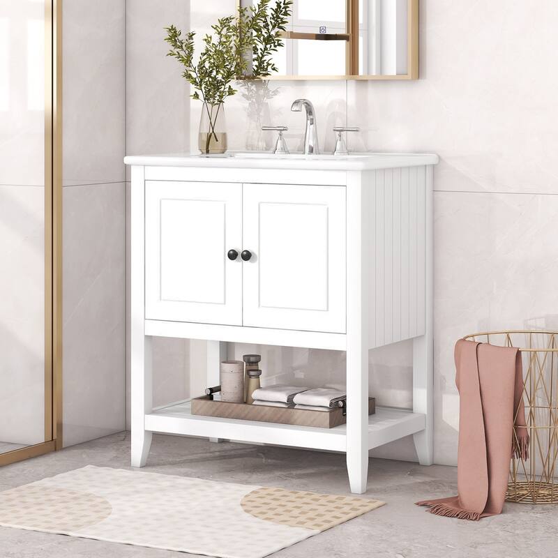 Bathroom Vanity with Sink, Bathroom Storage Cabinet with 2 Soft Closing Doors and Door Shelf, Bathroom Cabinet with Open Shelf