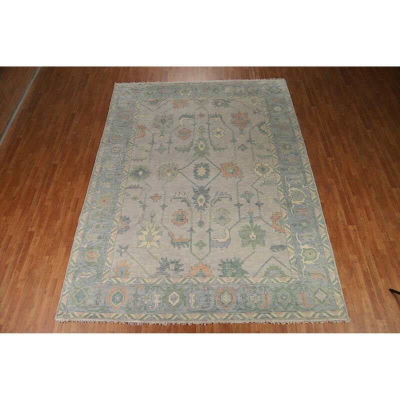 Gray Transitional Oushak Indian Area Rug Hand-Knotted Wool Carpet - 9'0"x 11'10"