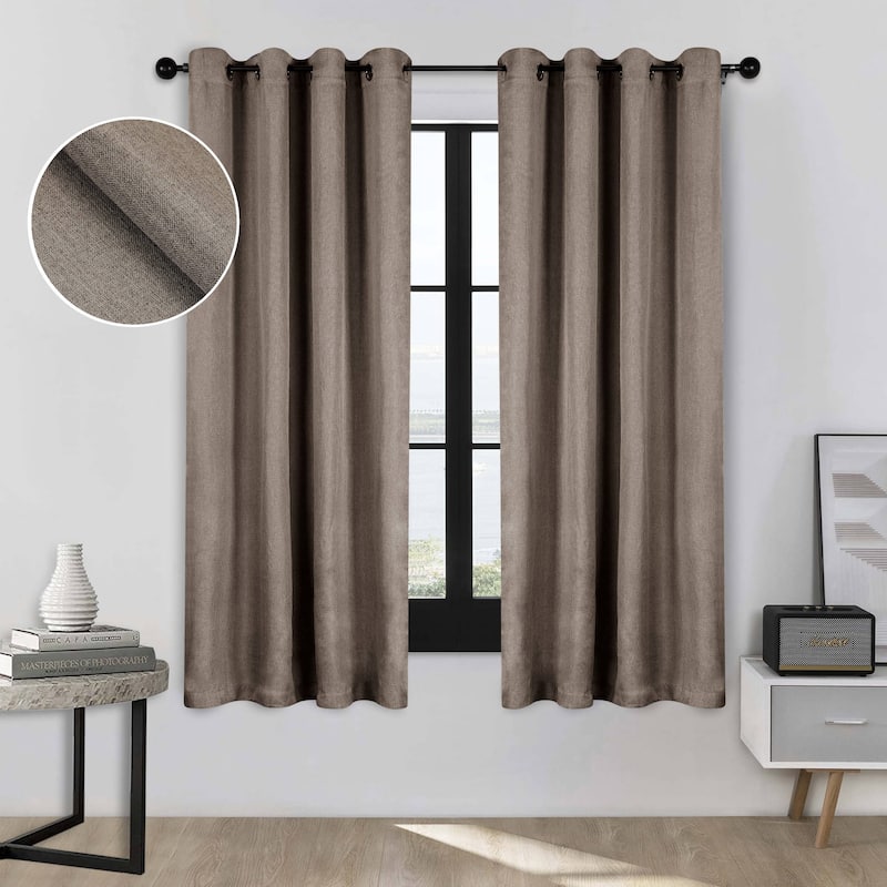 Superior Linen Washable Room Darkening Curtains, Set of 2 Panels - 52" x 63" - Coriander